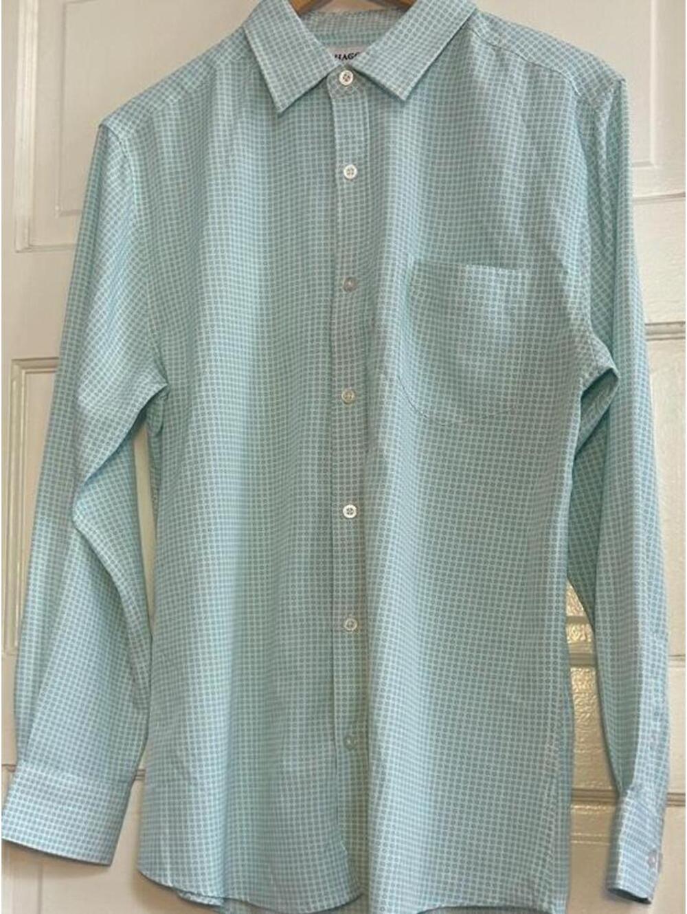 Haggar green and white button up shirt Size M #menswear #formal